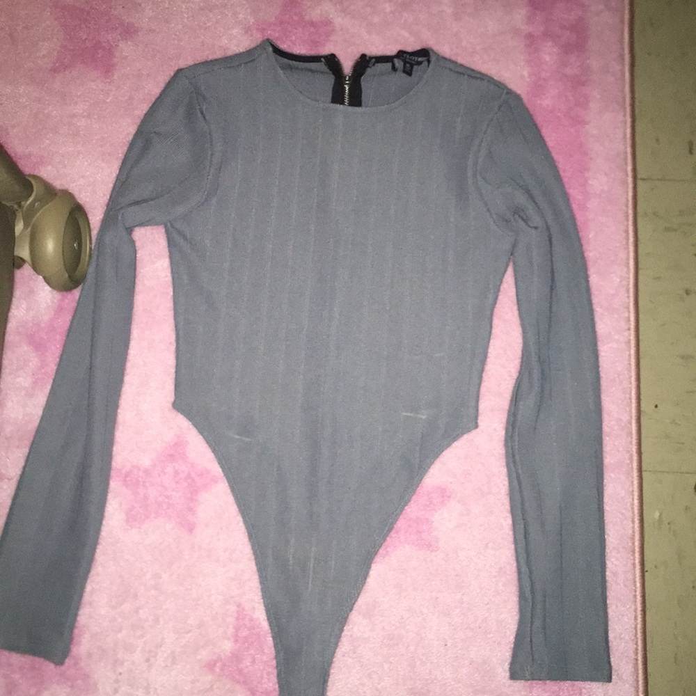 High cut blue snap/zip up bodysuit